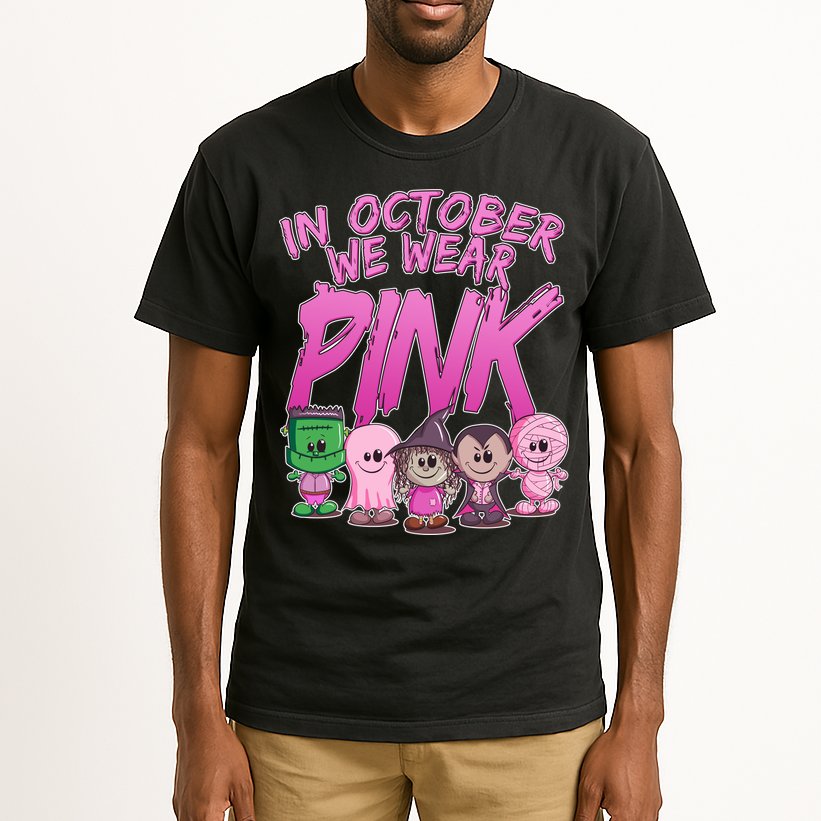 In October We Wear Pink Breast Cancer Halloween Monsters Tall T-Shirt