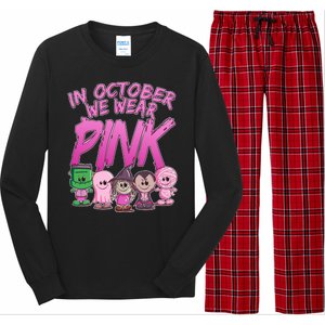 In October We Wear Pink Breast Cancer Halloween Monsters Long Sleeve Pajama Set