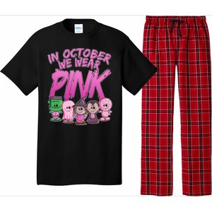 In October We Wear Pink Breast Cancer Halloween Monsters Pajama Set