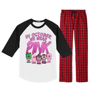 In October We Wear Pink Breast Cancer Halloween Monsters Raglan Sleeve Pajama Set