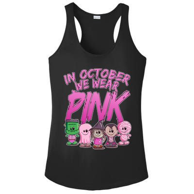 In October We Wear Pink Breast Cancer Halloween Monsters Ladies PosiCharge Competitor Racerback Tank