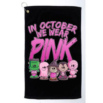 In October We Wear Pink Breast Cancer Halloween Monsters Golf Towel