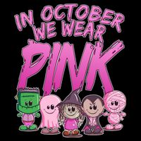In October We Wear Pink Breast Cancer Halloween Monsters Ladies Long Sleeve Shirt