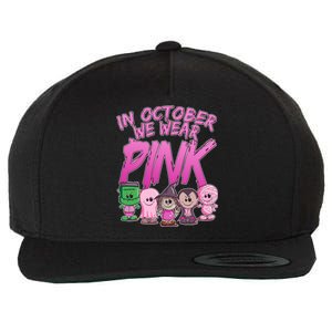 In October We Wear Pink Breast Cancer Halloween Monsters Wool Snapback Cap