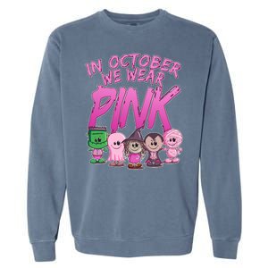 In October We Wear Pink Breast Cancer Halloween Monsters Garment-Dyed Sweatshirt