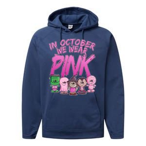 In October We Wear Pink Breast Cancer Halloween Monsters Performance Fleece Hoodie