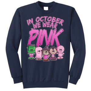 In October We Wear Pink Breast Cancer Halloween Monsters Sweatshirt