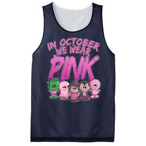 In October We Wear Pink Breast Cancer Halloween Monsters Mesh Reversible Basketball Jersey Tank