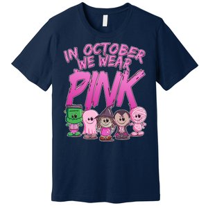 In October We Wear Pink Breast Cancer Halloween Monsters Premium T-Shirt