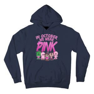 In October We Wear Pink Breast Cancer Halloween Monsters Tall Hoodie