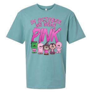 In October We Wear Pink Breast Cancer Halloween Monsters Sueded Cloud Jersey T-Shirt