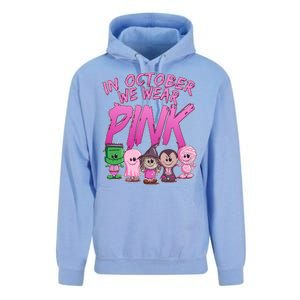 In October We Wear Pink Breast Cancer Halloween Monsters Unisex Surf Hoodie