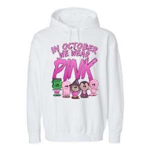 In October We Wear Pink Breast Cancer Halloween Monsters Garment-Dyed Fleece Hoodie