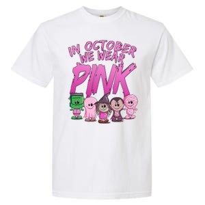 In October We Wear Pink Breast Cancer Halloween Monsters Garment-Dyed Heavyweight T-Shirt