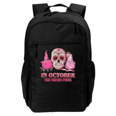 In October We Wear Pink Breast Cancer Halloween Skull Daily Commute Backpack