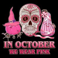 In October We Wear Pink Breast Cancer Halloween Skull Button
