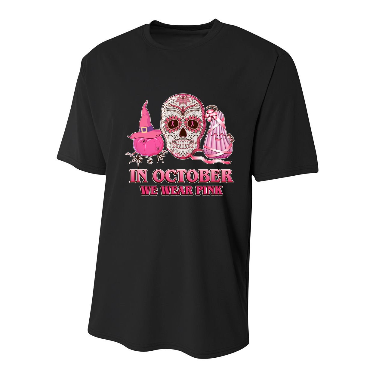 In October We Wear Pink Breast Cancer Halloween Skull Youth Performance Sprint T-Shirt