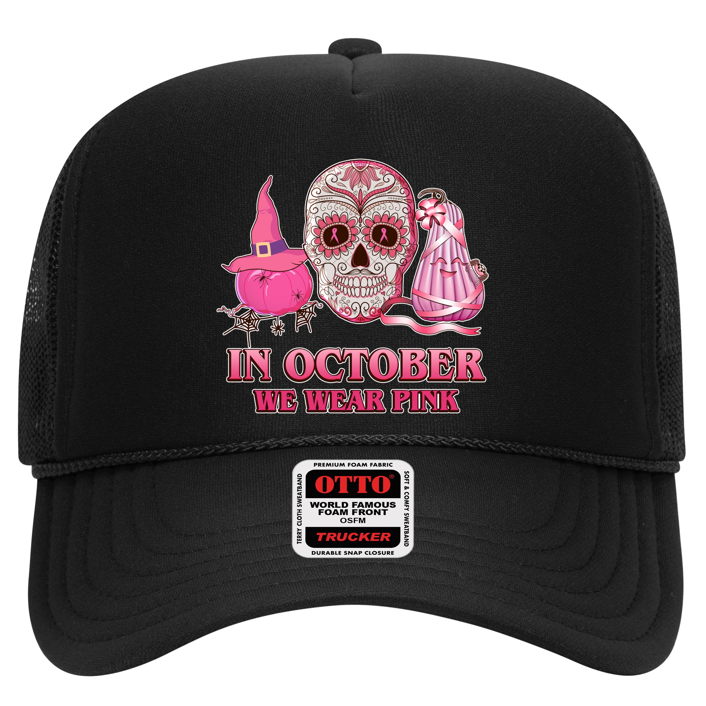 In October We Wear Pink Breast Cancer Halloween Skull Hat