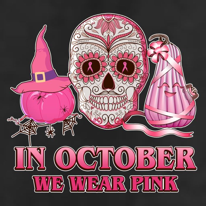 In October We Wear Pink Breast Cancer Halloween Skull Hat