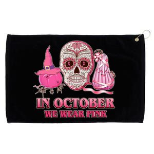 In October We Wear Pink Breast Cancer Halloween Skull Grommeted Golf Towel