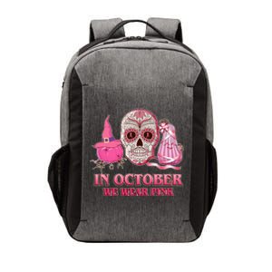 In October We Wear Pink Breast Cancer Halloween Skull Vector Backpack