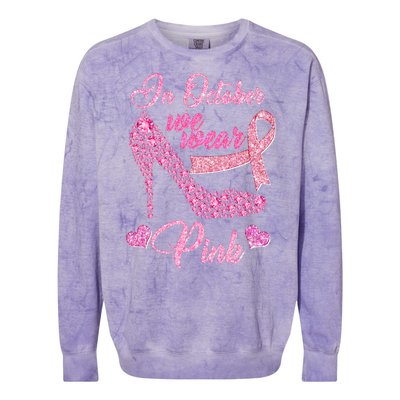 In October We Wear Pink Fancy Heel Ribbon Colorblast Crewneck Sweatshirt