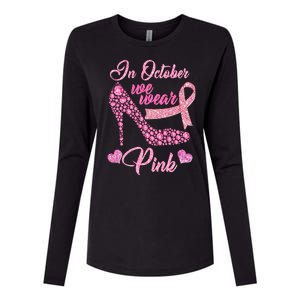 In October We Wear Pink Fancy Heel Ribbon Womens Cotton Relaxed Long Sleeve T-Shirt