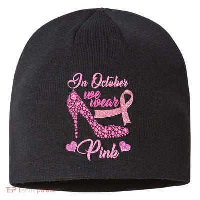 In October We Wear Pink Fancy Heel Ribbon Sustainable Beanie