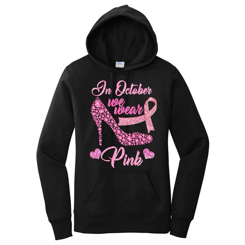 In October We Wear Pink Fancy Heel Ribbon Women's Pullover Hoodie