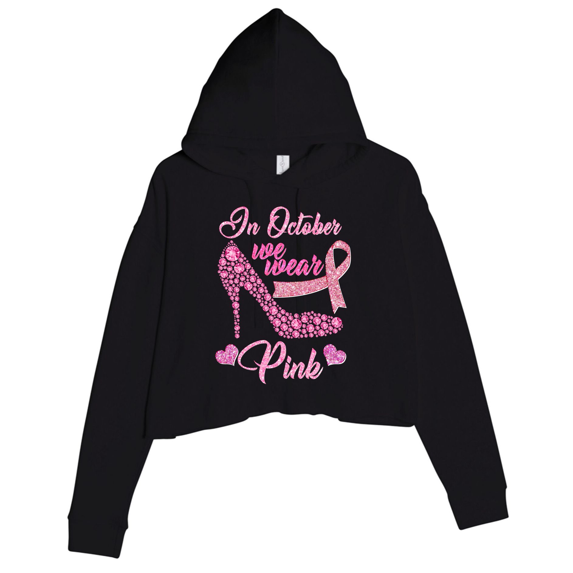 In October We Wear Pink Fancy Heel Ribbon Crop Fleece Hoodie