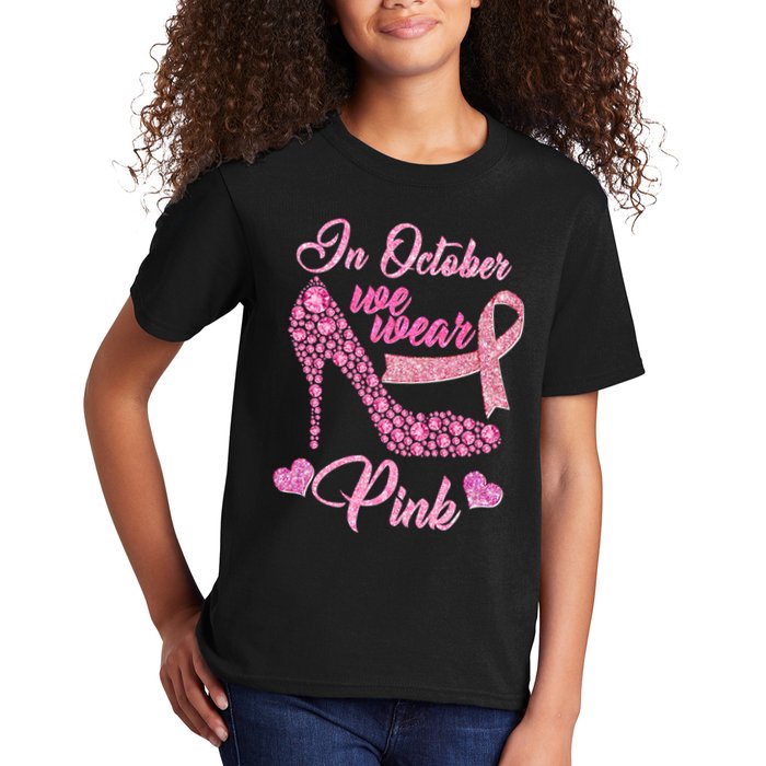 In October We Wear Pink Fancy Heel Ribbon Kids T-Shirt