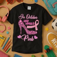 In October We Wear Pink Fancy Heel Ribbon Kids T-Shirt