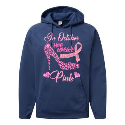 In October We Wear Pink Fancy Heel Ribbon Performance Fleece Hoodie