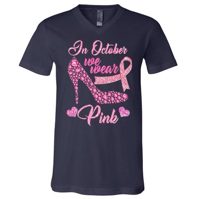 In October We Wear Pink Fancy Heel Ribbon V-Neck T-Shirt