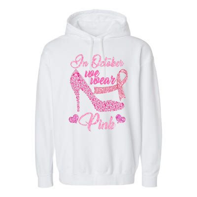 In October We Wear Pink Fancy Heel Ribbon Garment-Dyed Fleece Hoodie