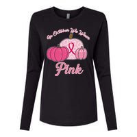 In October We Wear Pink Pumpkin Breast Cancer Womens Cotton Relaxed Long Sleeve T-Shirt