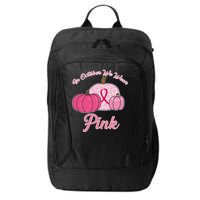 In October We Wear Pink Pumpkin Breast Cancer City Backpack