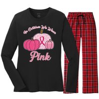 In October We Wear Pink Pumpkin Breast Cancer Women's Long Sleeve Flannel Pajama Set 