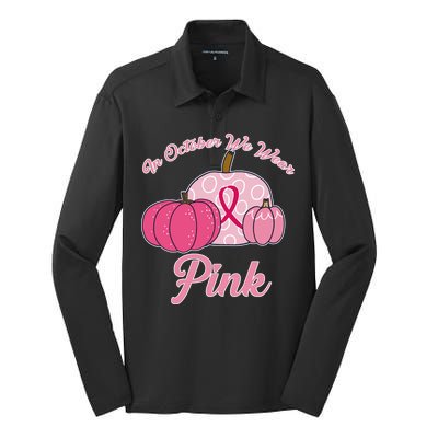 In October We Wear Pink Pumpkin Breast Cancer Silk Touch Performance Long Sleeve Polo