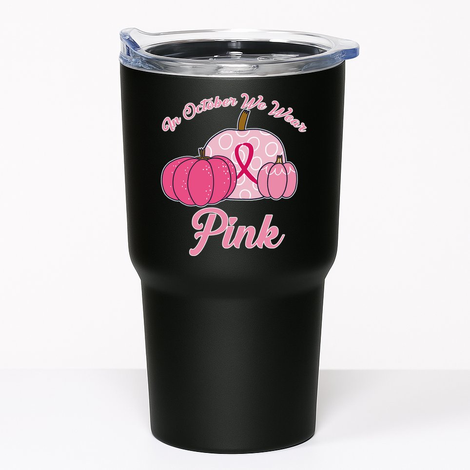 In October We Wear Pink Pumpkin Breast Cancer Tumbler