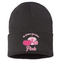 In October We Wear Pink Pumpkin Breast Cancer Sustainable Knit Beanie