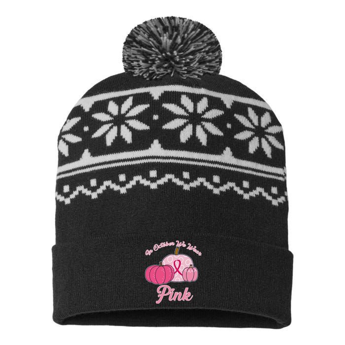 In October We Wear Pink Pumpkin Breast Cancer USA-Made Snowflake Beanie