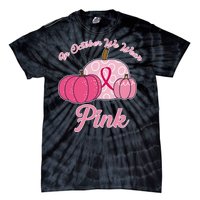 In October We Wear Pink Pumpkin Breast Cancer Tie-Dye T-Shirt