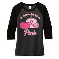 In October We Wear Pink Pumpkin Breast Cancer Women's Tri-Blend 3/4-Sleeve Raglan Shirt