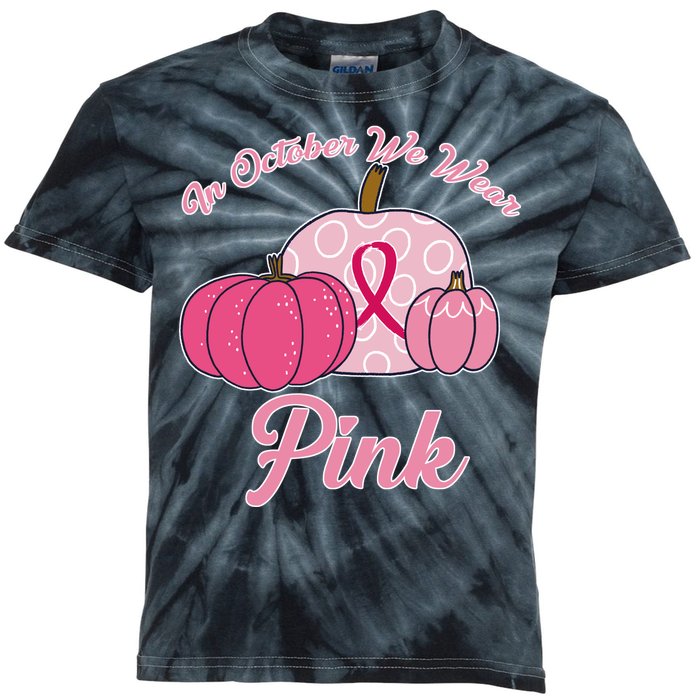 In October We Wear Pink Pumpkin Breast Cancer Kids Tie-Dye T-Shirt