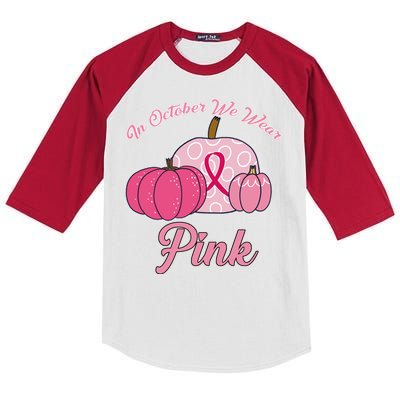 In October We Wear Pink Pumpkin Breast Cancer Kids Colorblock Raglan Jersey