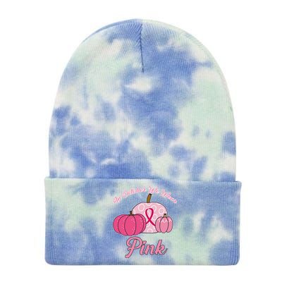 In October We Wear Pink Pumpkin Breast Cancer Tie Dye 12in Knit Beanie