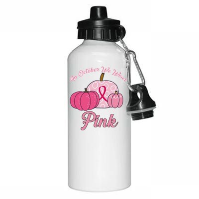 In October We Wear Pink Pumpkin Breast Cancer Aluminum Water Bottle