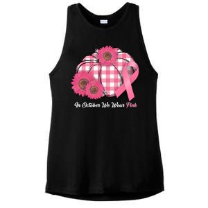 In October We Wear Pink Pumpkin Breast Cancer Plaid Ladies PosiCharge Tri-Blend Wicking Tank