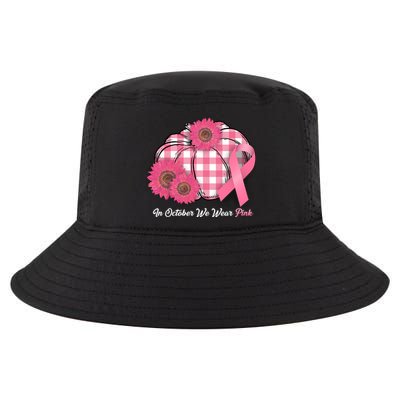 In October We Wear Pink Pumpkin Breast Cancer Plaid Cool Comfort Performance Bucket Hat
